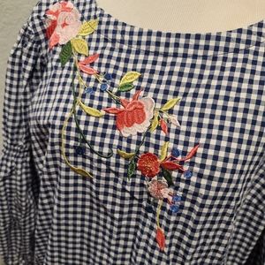 Blue Gingham and Floral Blouse
